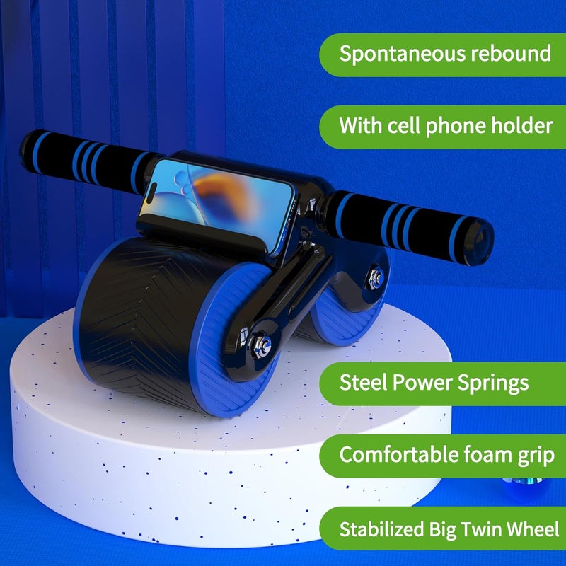 JM Auto Rebound Exercise Roller Wheels - Ab Roller Fitness Equipment for Core Strength Training Home Gym Fitness Equipment with Kneeling Mat Accessories Exercise Roller Wheels for Men and Women - Image 2
